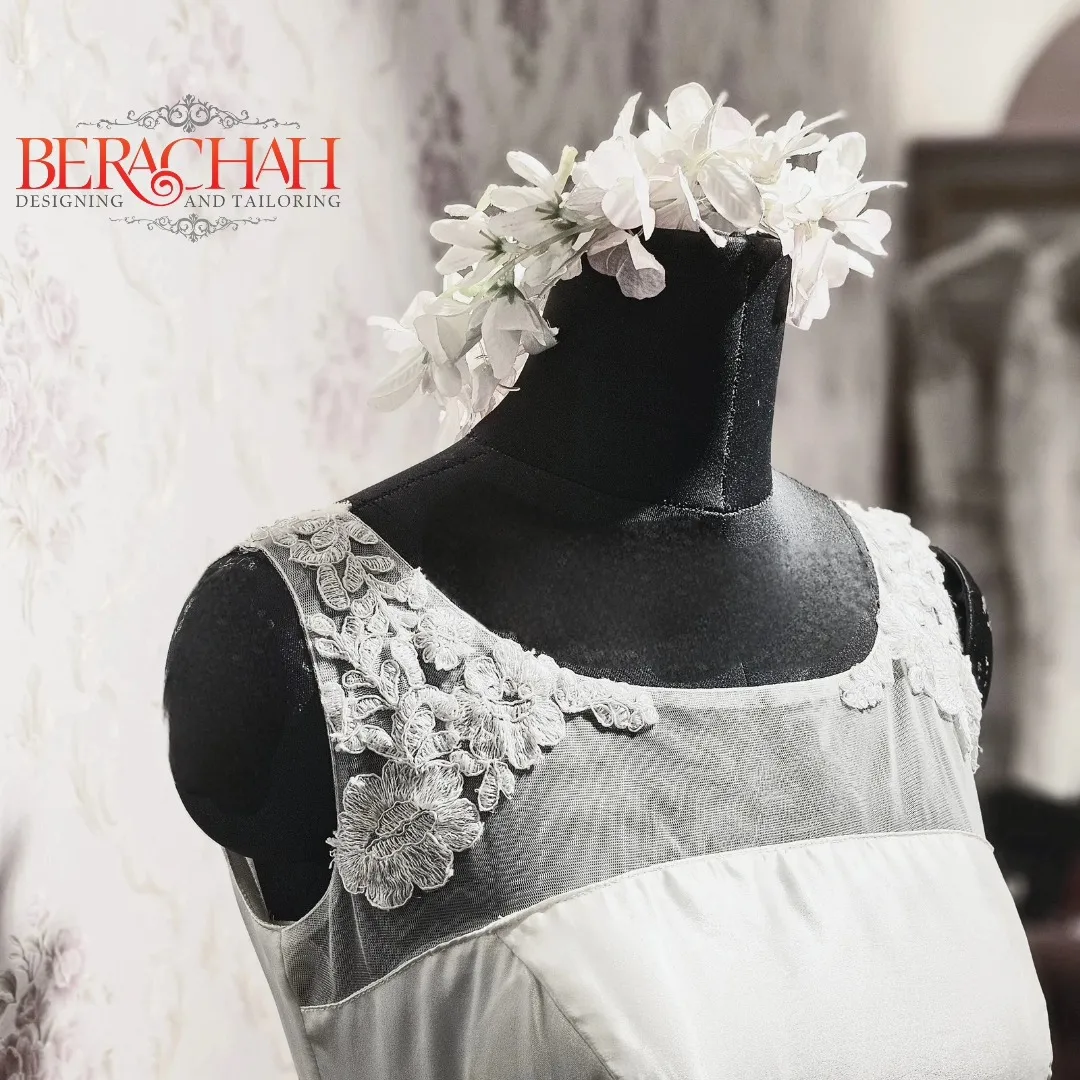 Custom bodice with 3D floral appliqué on a mannequin